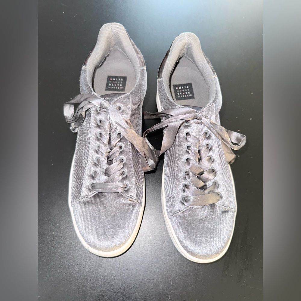 White House Black Market velvet sneakers with ribbon laces Sparkle Gray 7.5 EUC